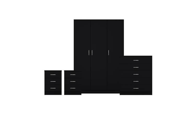 Vida Designs Riano Bedroom Set (Bedsides, 5 Drawer Chest, 3 Door Wardrobe)-Black