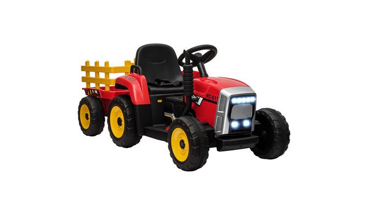 HOMCOM 12V 3 to 6 Remote Control Electric Ride on Tractor and Trailer – Red