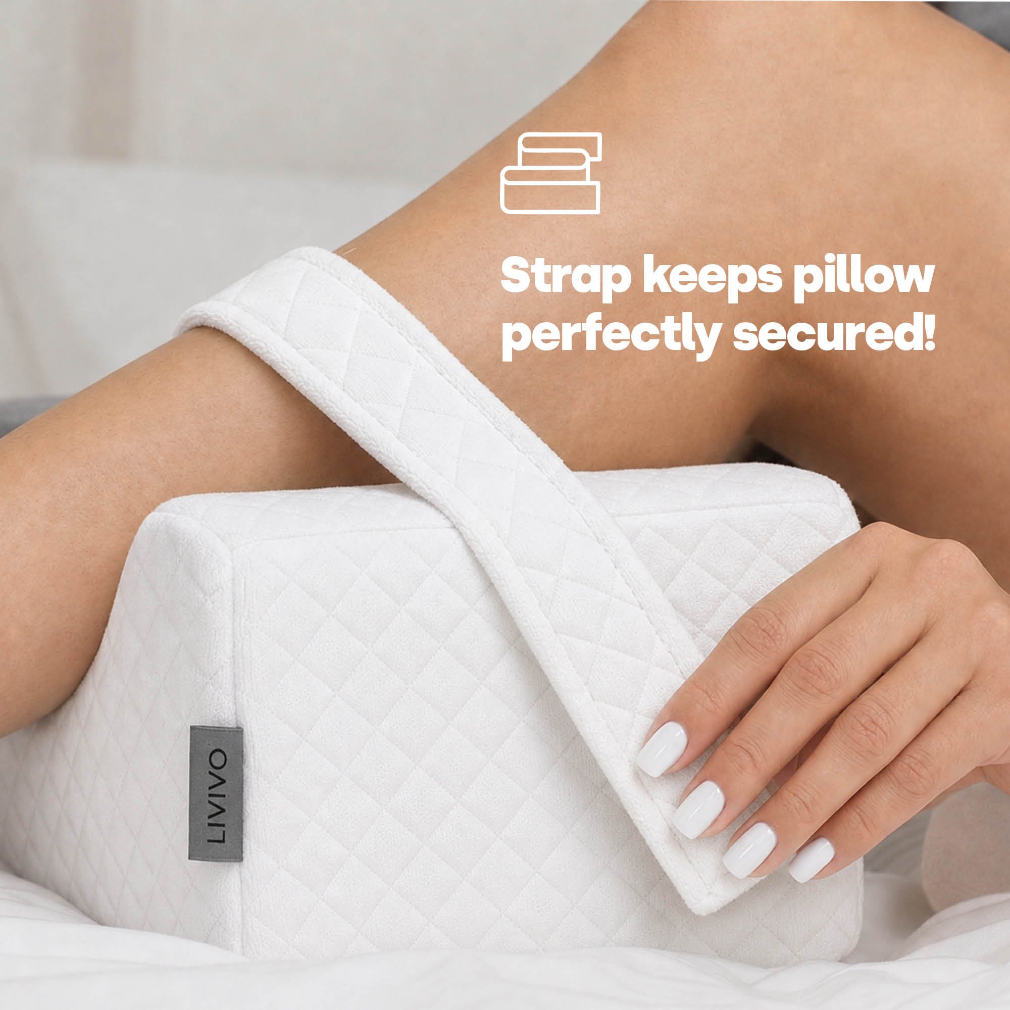 LIVIVO Adjustable Strap Ergonomic Leg Pillow - White - Image 3