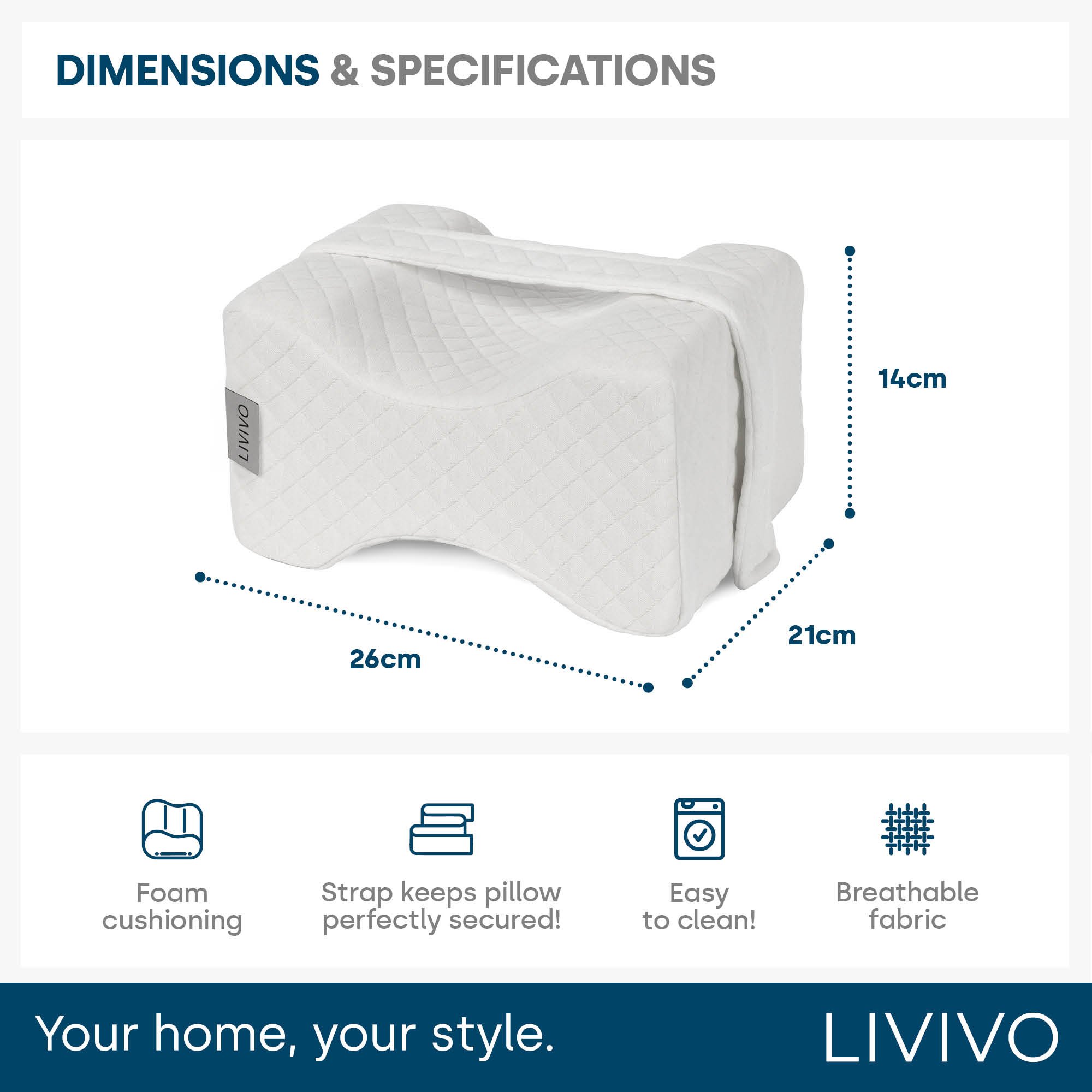 LIVIVO Adjustable Strap Ergonomic Leg Pillow - White - Image 6