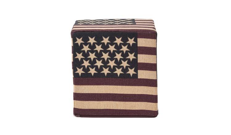 Homescapes Vintage USA Flag Cotton Square Pouffe – 36 x 36 x 38 cm