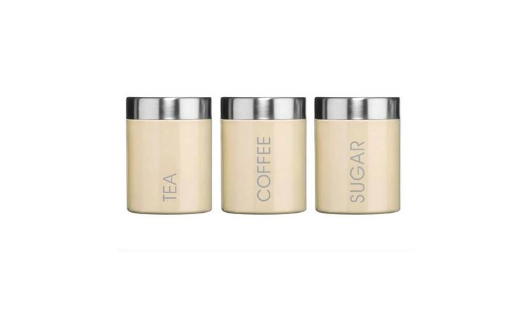 Orsina Liberty Set of 3 Enamel Tea Coffee and Sugar Canisters – Cream