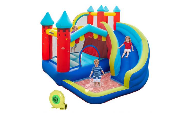 Outsunny 4 in 1 Ages 3 to 8 450W Blower Bouncy Castle – Light Blue