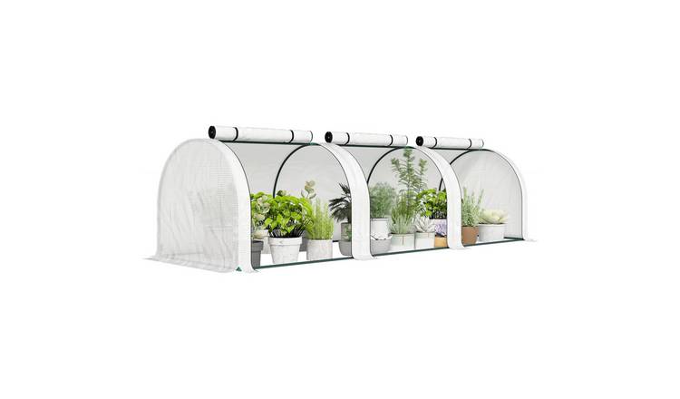 Outsunny PE Tunnel Greenhouse with Steel Frame and Zipper Doors – White