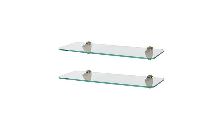 Harbour Housewares Rounded Style Glass Bathroom Shelves - Gold - Set of 2