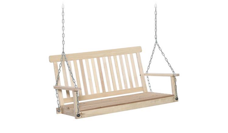 Outsunny 2 Seater Wooden Garden Egg Swing Chair Outdoor - Natural