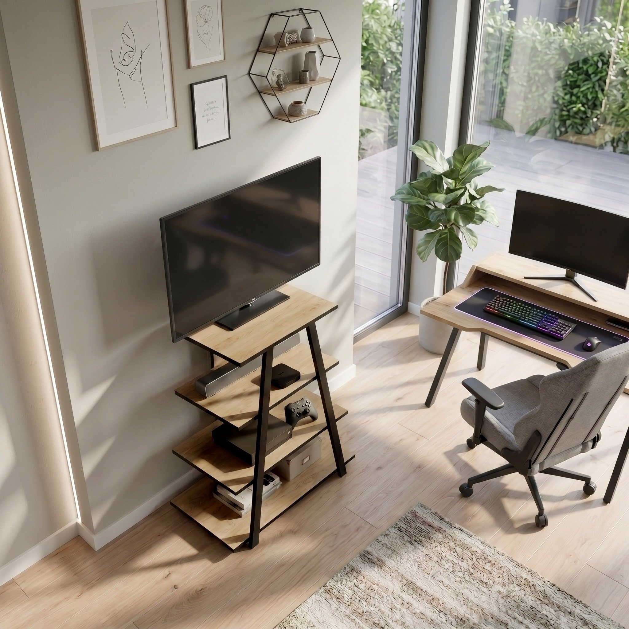 Buy Decortie Lyno Mini TV Stand wood effect particleboard - Oak