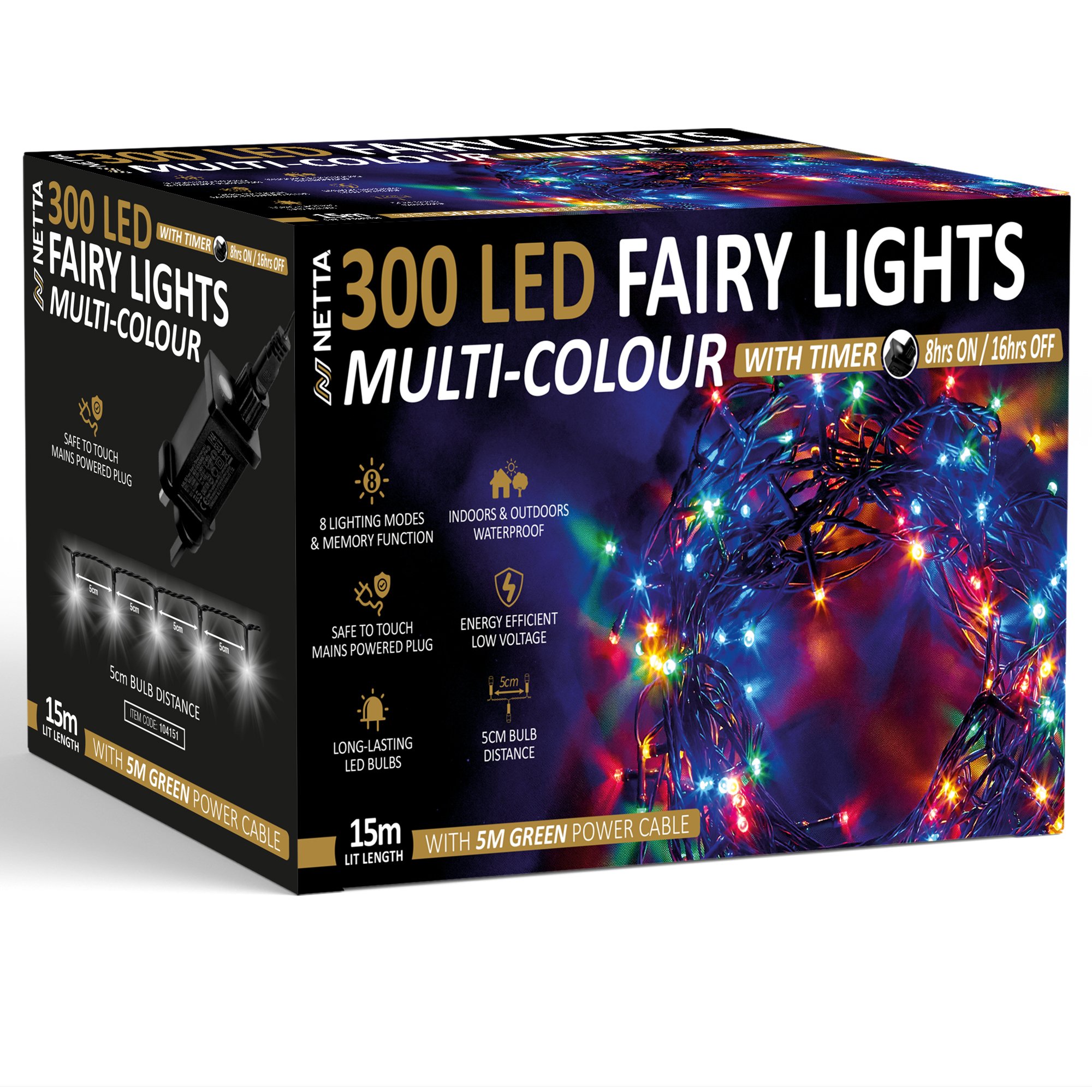 NETTA 300 LED 15m Christmas Fairy String Lights with Timer - Multicolour - Image 1