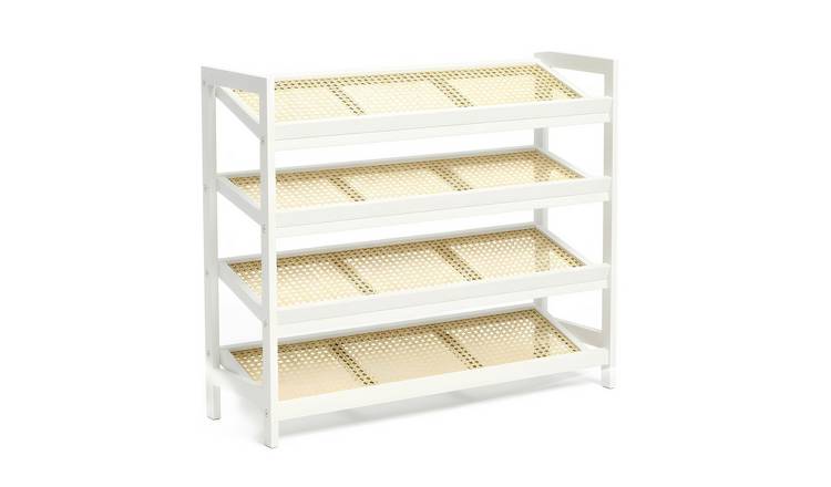 Keplin 4 Tier Bamboo & Rattan Shoe Rack - White & Natural