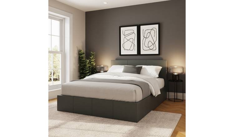 GFW Side Lift Small Double Faux Leather Ottoman Bed with Mattress - Grey