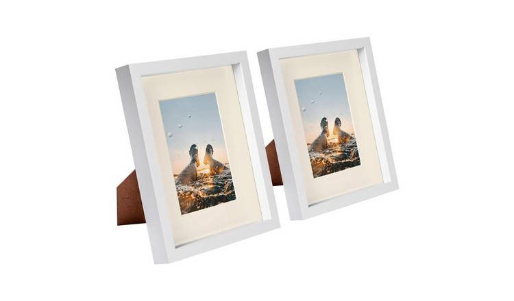 Nicola Spring 8" x 10" White 3D Box Photo Frame 4" x 6" Ivory Mount - Set of 2