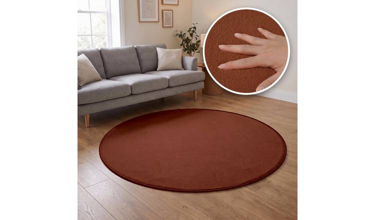 The Rugs Terracotta Washmellow Plain Washable Non Slip Round Rug - 80cm