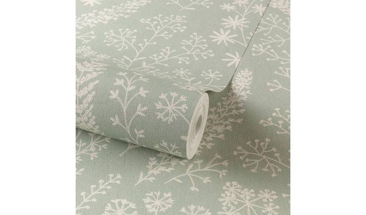 Grandeco Astrid Embroidery Stitch Foliage Trail Wallpaper - Sage Green