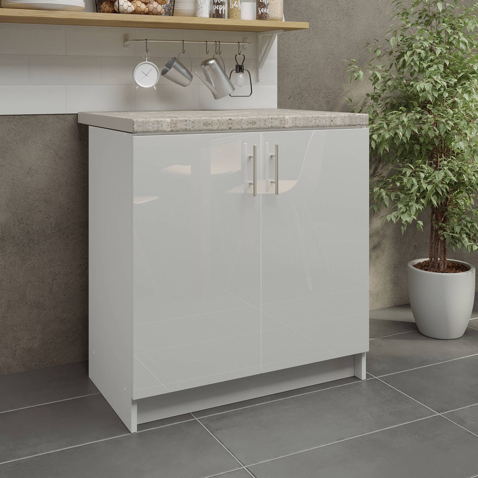 JD Greta 800mm Sink Cabinet with 2 Doors & Worktop - White Gloss - Image 3