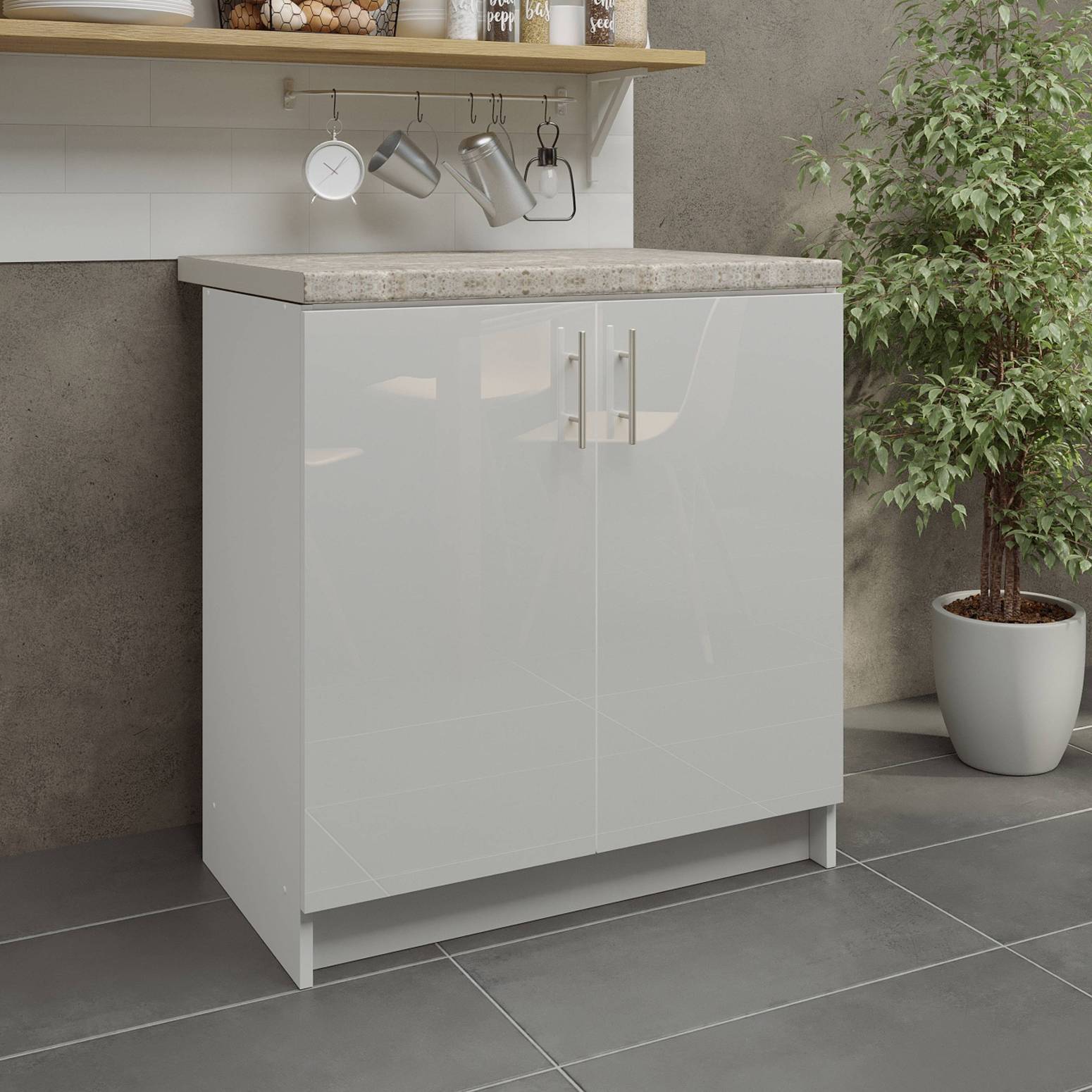 JD Greta 800mm Sink Cabinet with 2 Doors & Worktop - White Gloss - Image 3