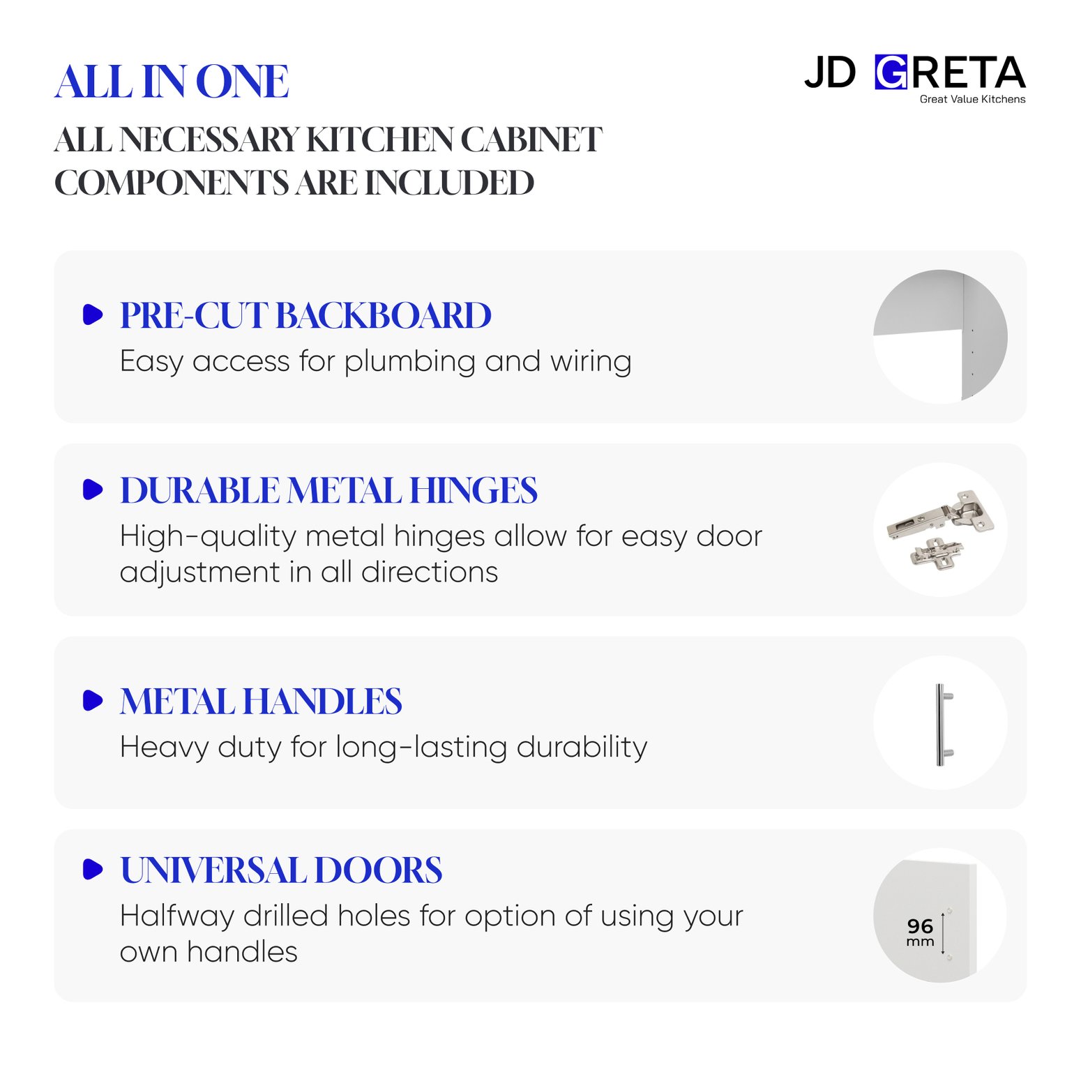 JD Greta 800mm Sink Cabinet with 2 Doors & Worktop - White Gloss - Image 5