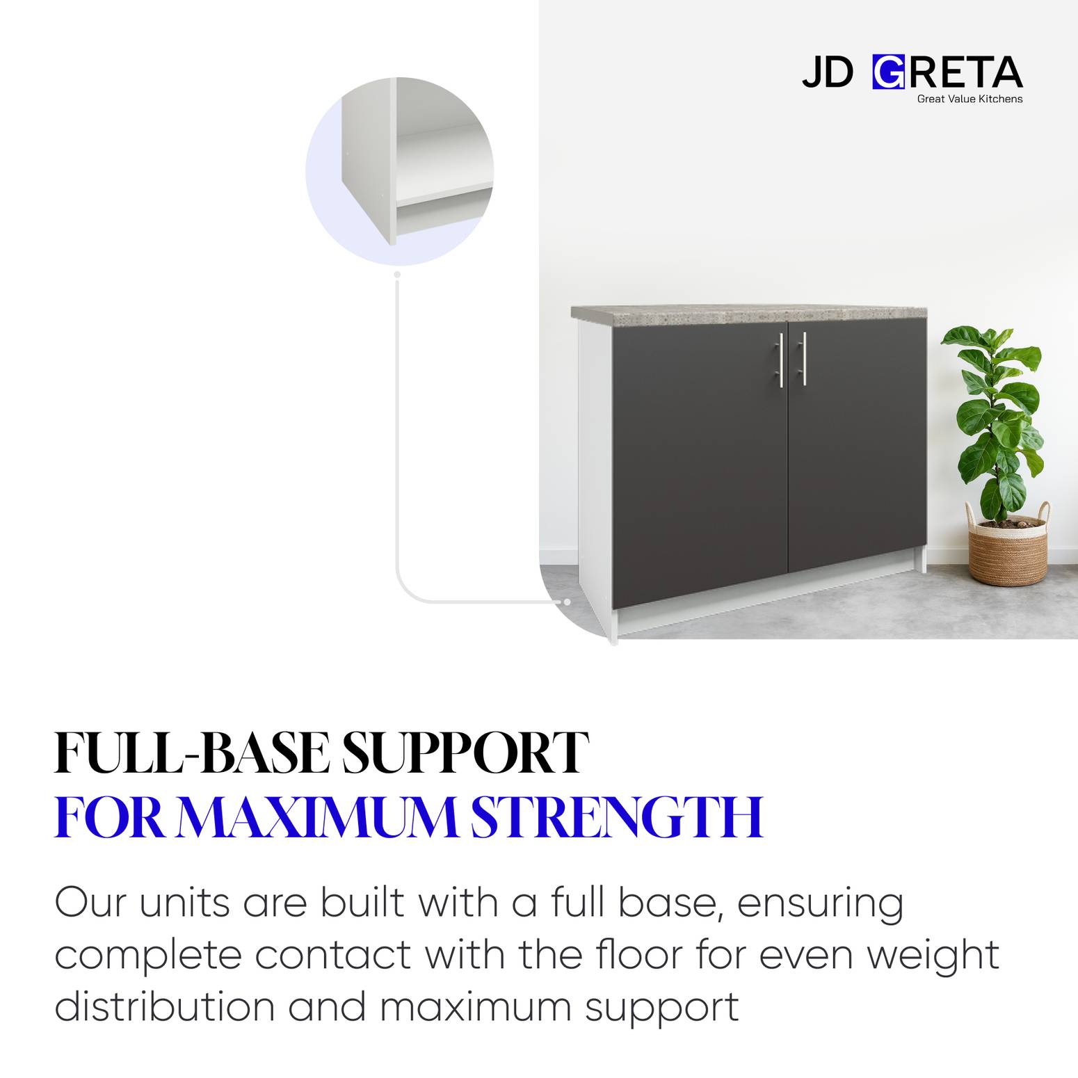JD Greta 800mm Sink Cabinet with 2 Doors & Worktop - White Gloss - Image 6