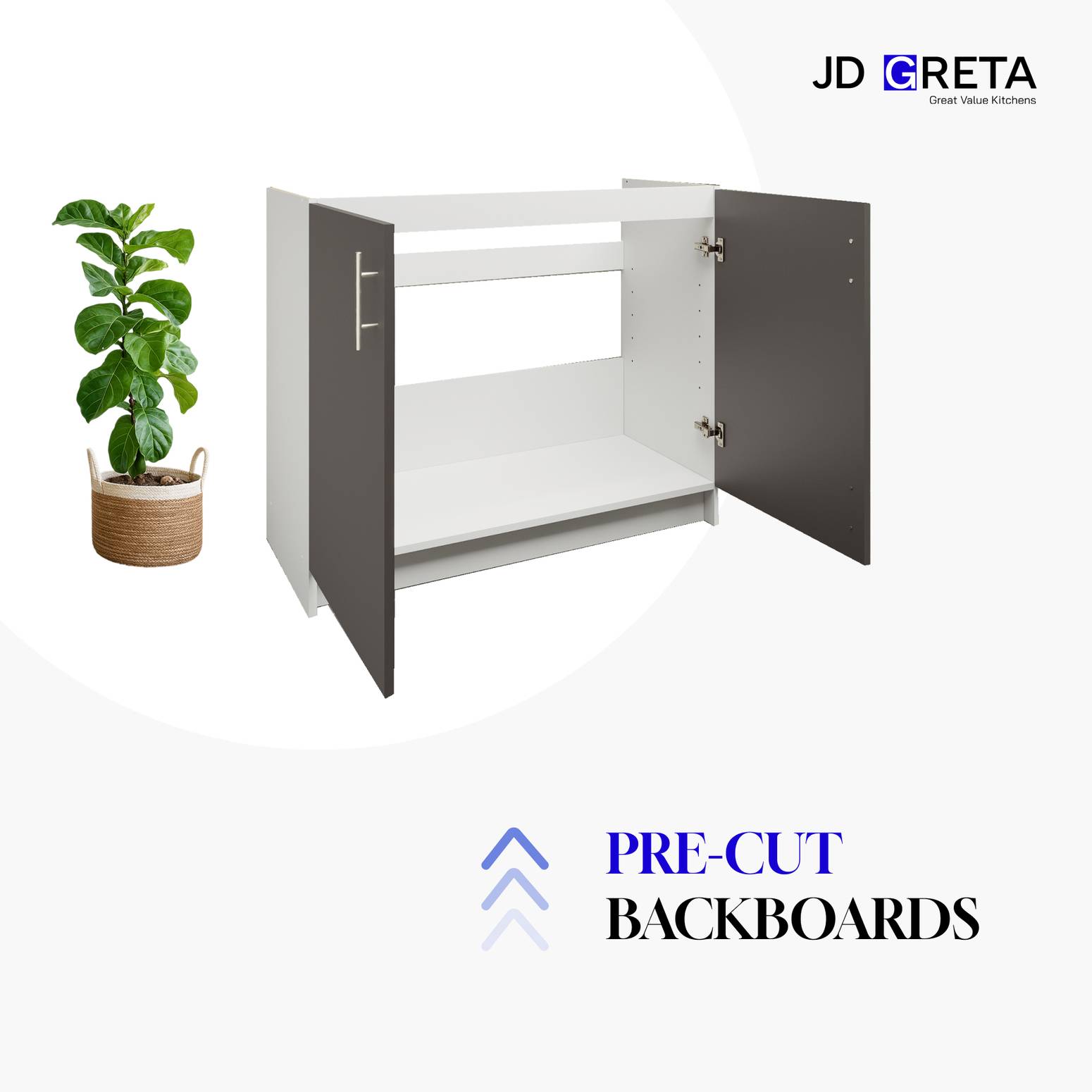 JD Greta 800mm Sink Cabinet with 2 Doors & Worktop - White Gloss - Image 8