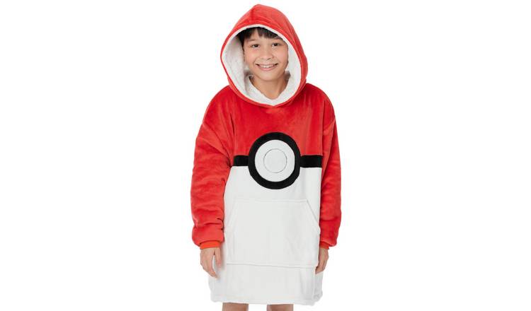 Pokemon Pokeball Large Graphic Kids Unisex Blanket Hoodie - Red