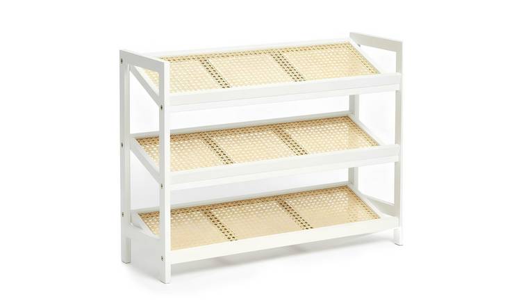 Keplin 3 Tier Bamboo & Rattan Shoe Rack - White & Natural