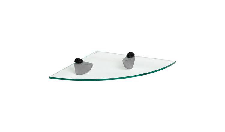 Harbour Housewares Floating Glass Bathroom Corner Shelf - Clear/Black