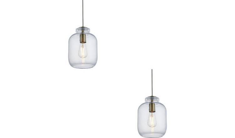 Loops Direct Set of 2 Glass Pendant Lights - Antique Brass