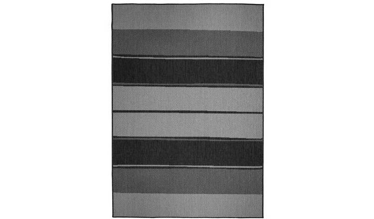 The Rugs Dark Grey Duo Weave Tonal Stripes Reversible Rug - 160 x 230cm