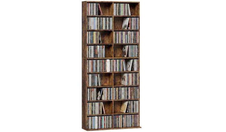 HOMCOM CD Storage Unit with 14 Adjustable Shelves - Rustic Brown