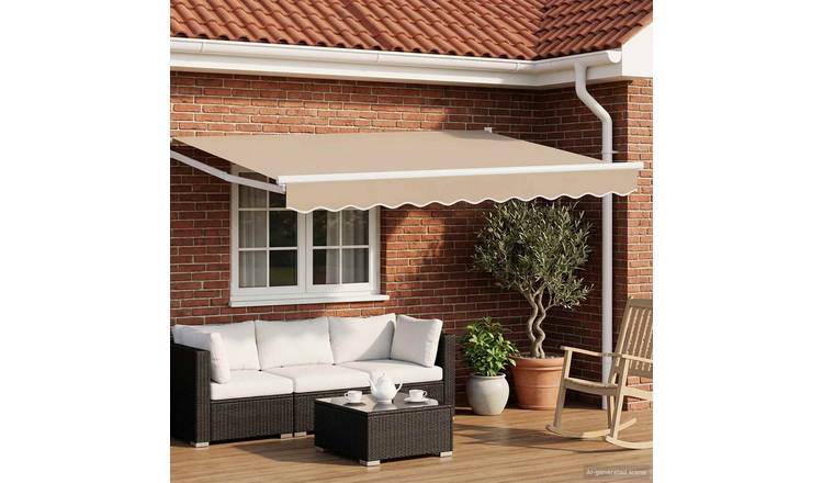 Walplus Electric Aluminium Retractable Awning - Beige and White - 300 x 250 cm