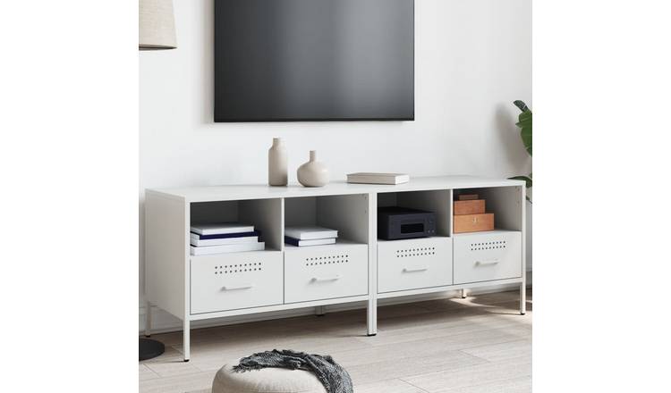Walplus 2 Piece Steel 2 Drawers TV Cabinet - White - 68 x 39 x 50.5 cm
