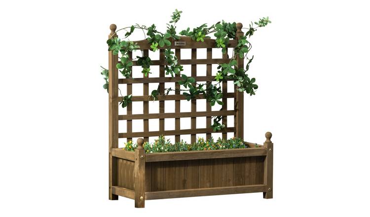 Outsunny Wooden Outdoor Garden Planters with Trellis - Brown