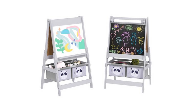 AIYAPLAY 3 in 1 Paper Roll Chalkboard Whiteboard Baskets Kids Easel - Grey