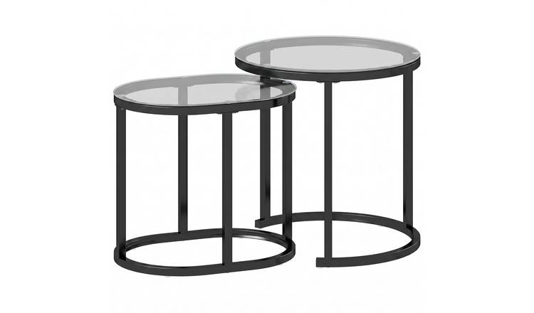 HOMCOM Set of 2 Tempered Glass Coffee Table - Black