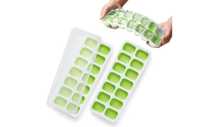 Keplin Stackable Lidded Silicone Ice Cube Trays - 2 Pack - Green