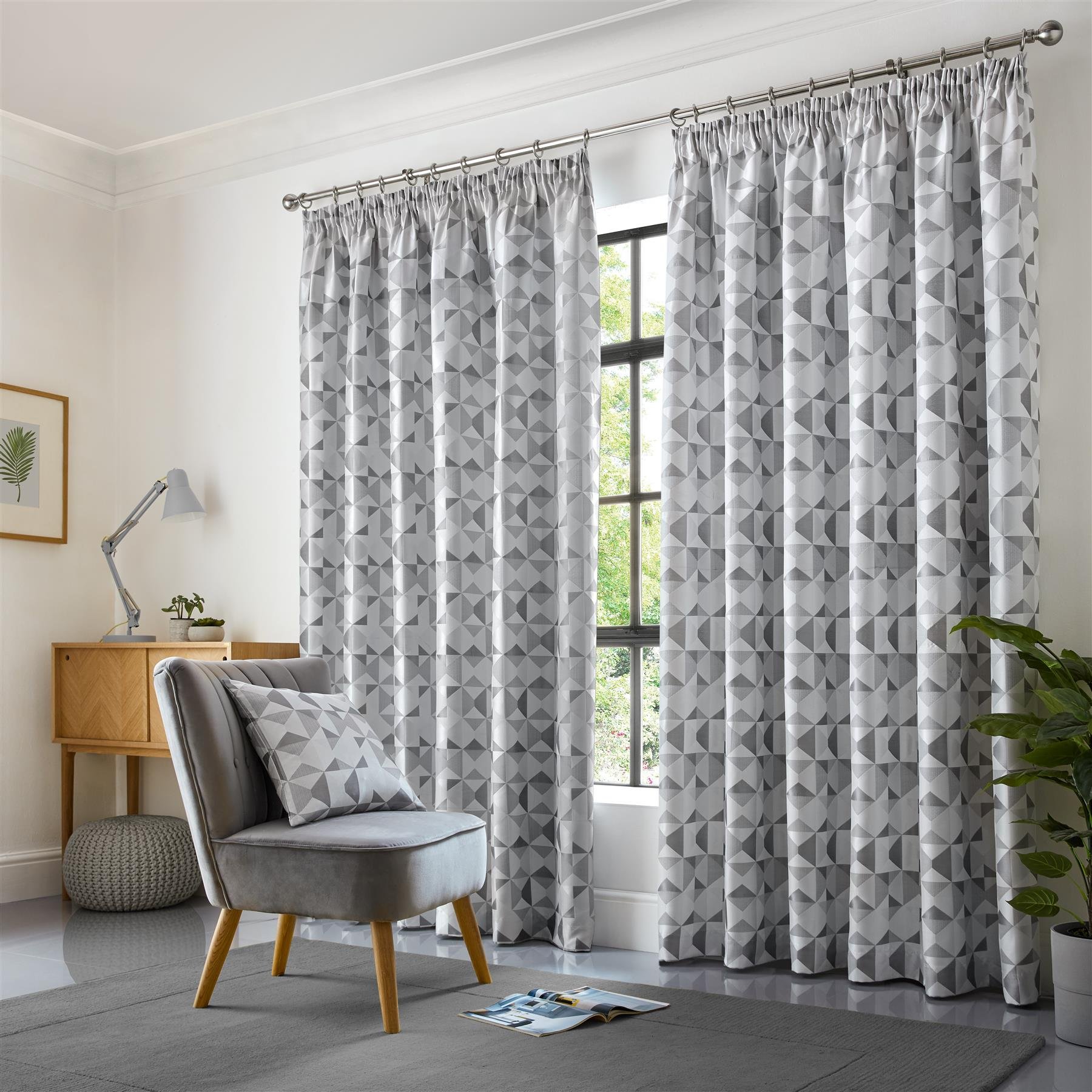 Luxury Living Nordic Lined Pencil Pleat Curtains 117cm x 137cm - Grey - Image 2