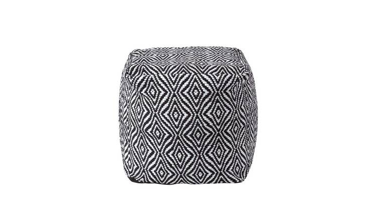 Homescapes Trance Diamond Pattern Bean Filled Pouffe – 40 cm – Black and White