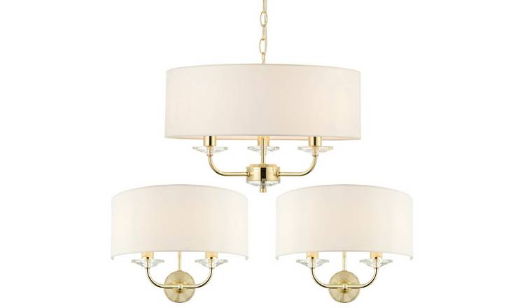 Loops Direct Steel Pendant and Twin Wall Lights - Brass