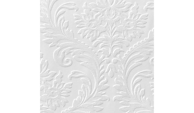 Anaglypta Damask Vinyl Textured Wallpaper - White
