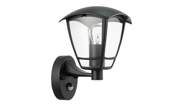 Happy Homewares Black Exterior PIR Sensor with Curved Outdoor Wall Light - 17cm