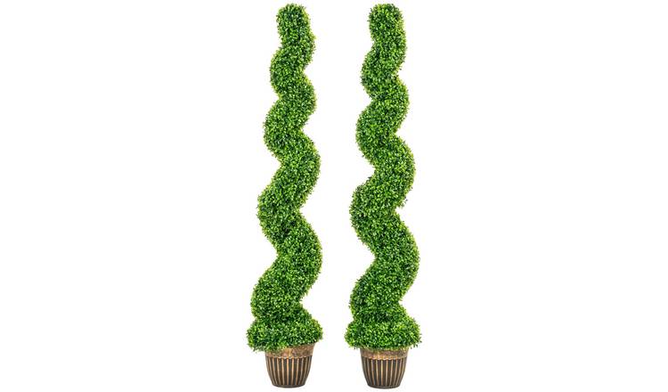 HOMCOM Set of 2 5FT Artificial Topiary Spiral Cypress Trees - Green