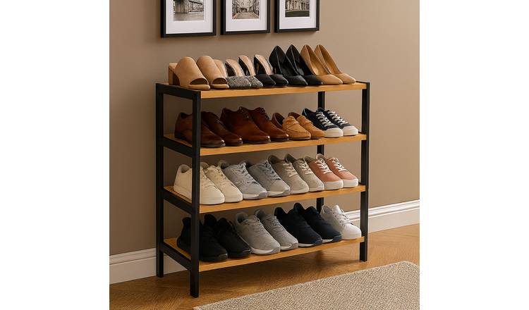 Neo 4 Tier Bamboo Shoe Rack - Black/Natural