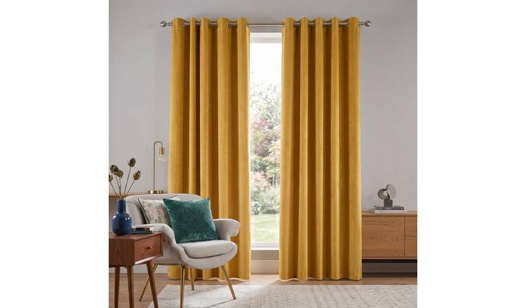 Luxury Living Velvet Chenille Eyelet Curtains 142cm x 183cm - Yellow