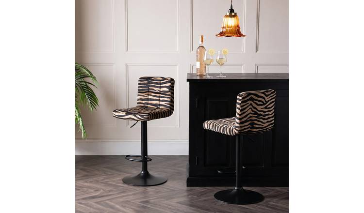 OHS Set of 2 Zebra Print Adjustable Velvet Bar Stools - Realistic