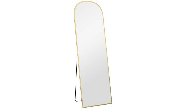 HOMCOM Hanging or Leaning Arched Free Standing Floor Mirror - Gold