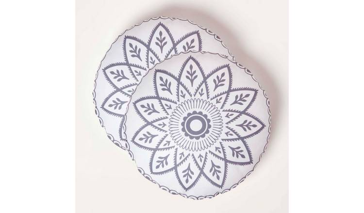 Homescapes Pack of 2 Henna Round Outdoor Cushion - Grey and White