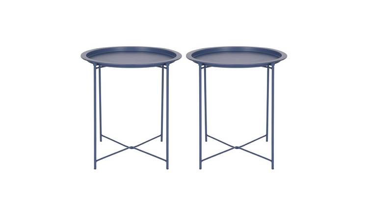 Harbour Housewares Round Steel Tray Tables - Matt Navy - Pack of 2