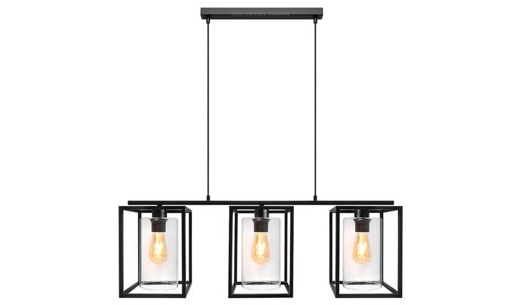 Energy Light Bulbs 3 Light Rectangular Lantern Ceiling Pendant Light - Black