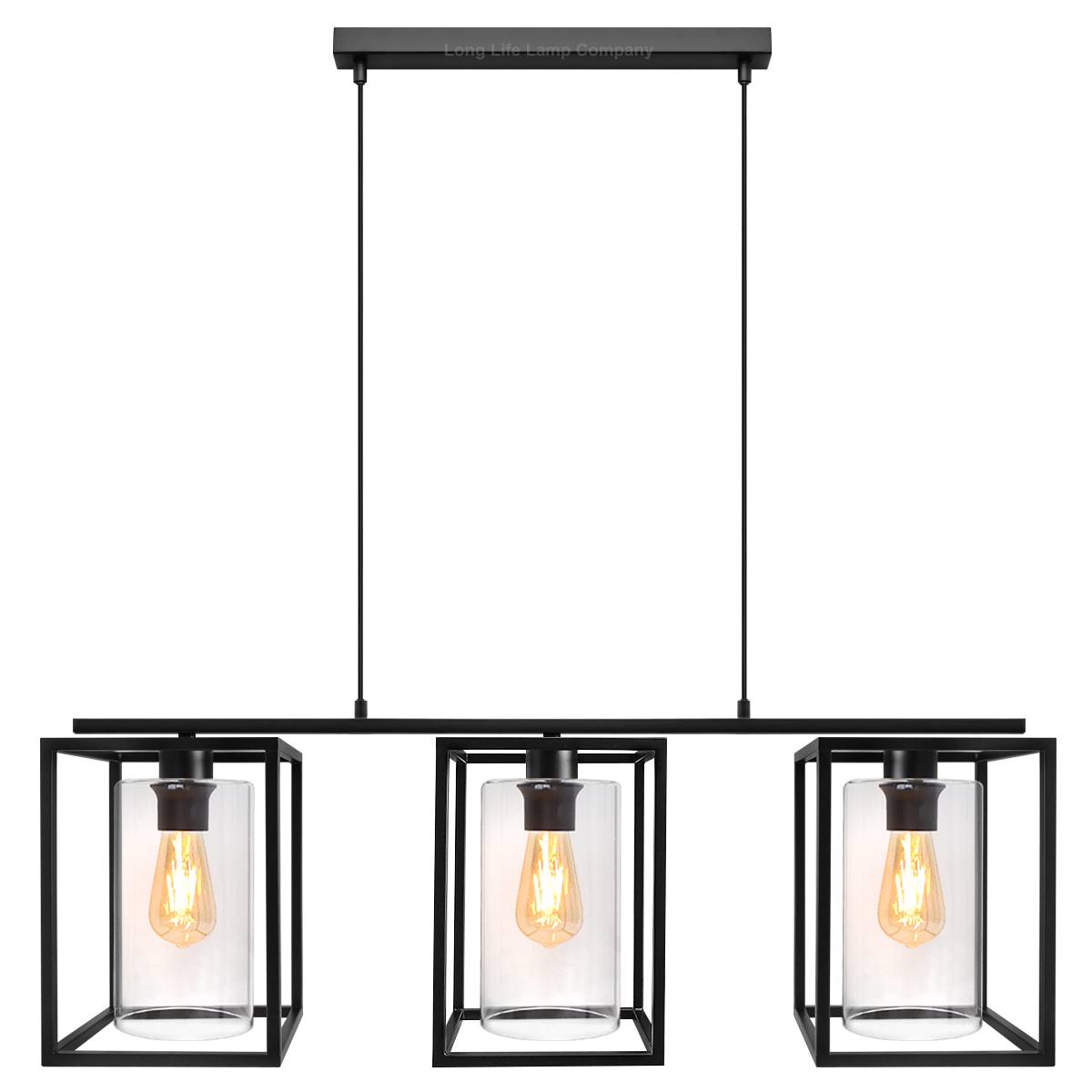 Energy Light Bulbs 3 Light Rectangular Lantern Ceiling Pendant Light - Black - Image 1
