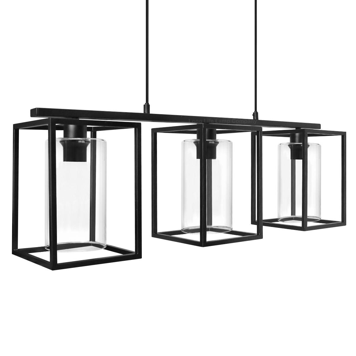 Energy Light Bulbs 3 Light Rectangular Lantern Ceiling Pendant Light - Black - Image 3