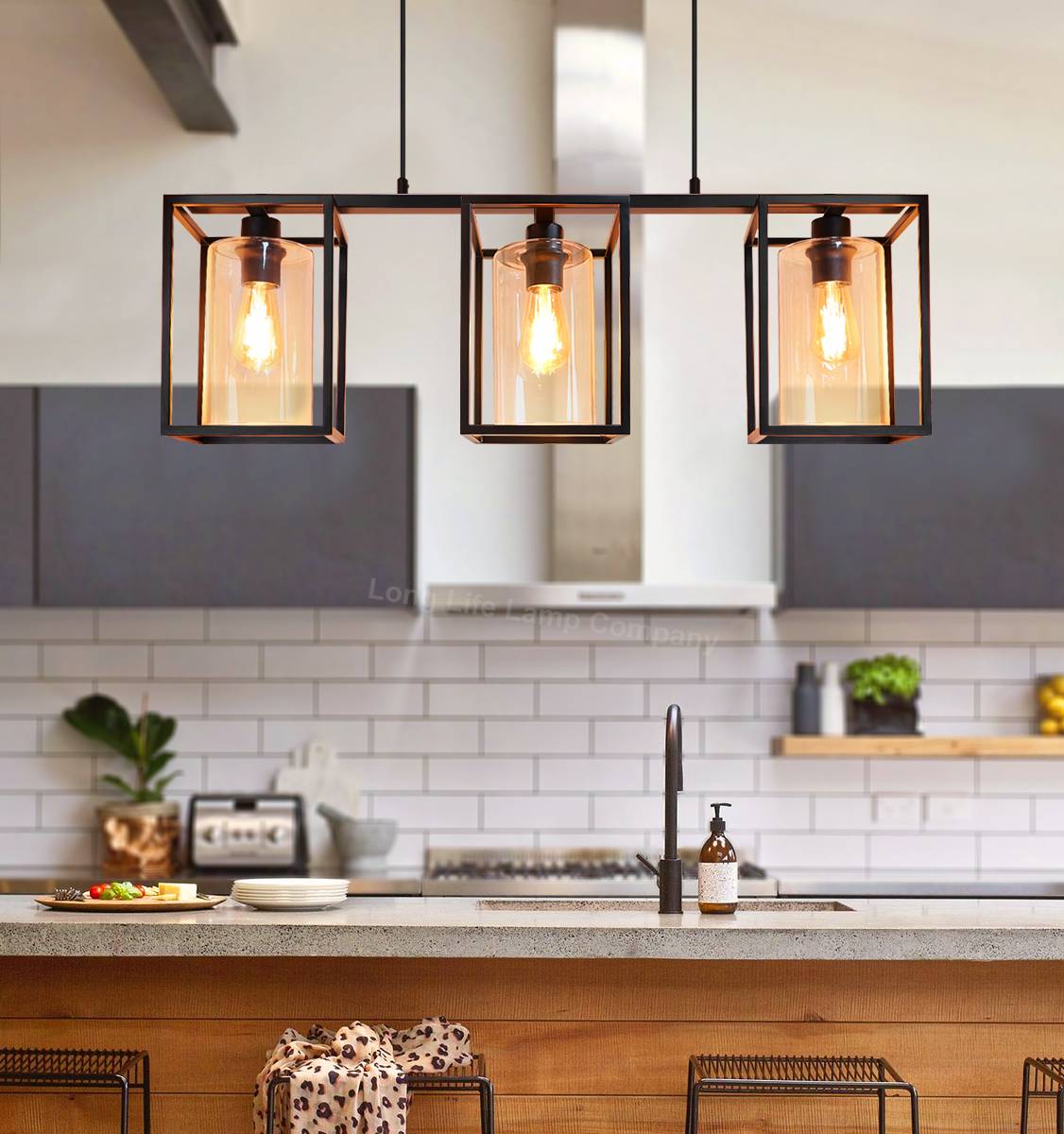 Energy Light Bulbs 3 Light Rectangular Lantern Ceiling Pendant Light - Black - Image 5
